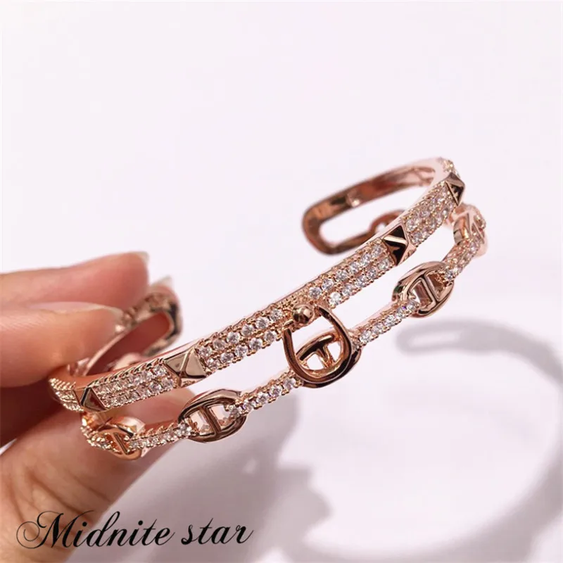 

2019 Pig nose New Brand Simple Stainless steel Bangle fashion Copper Zirconia Bracelet jewelry