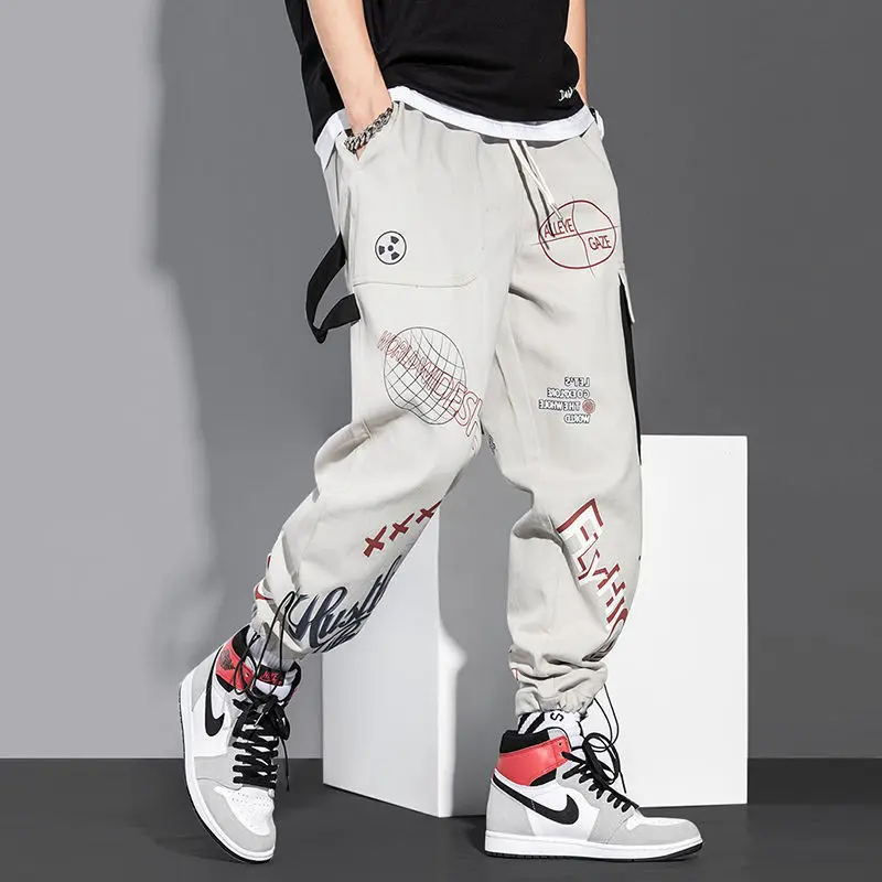 Streetwear Men Online limited product Joggers Sweatpants Print Black Cargo Pants White Max 45% OFF