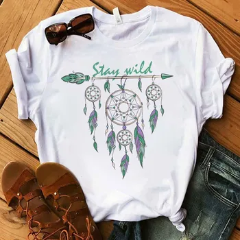 

Women's T-shirt Summer Dreamcatcher Flower O-neck T-shirt Harajuku Tops Women Kawaii Retro Casual Clothing Female Short Sleeves