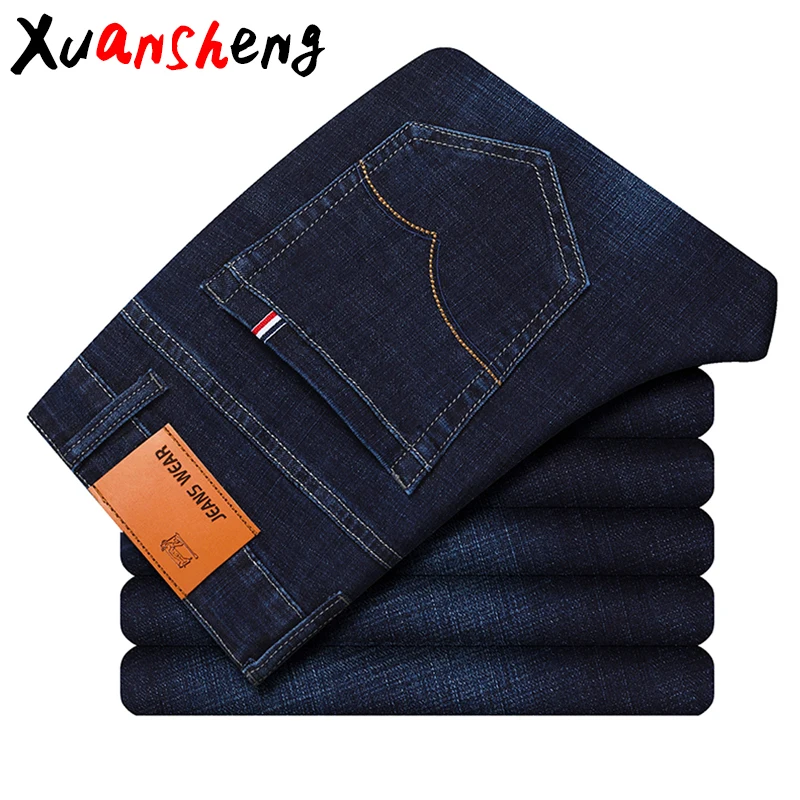 Brand Men's Jeans 2019 Classic Style Autumn Winter Business Casual Blue Black Elastic Straight Long Pants High Quality Jeans Brand Men's Jeans 2019 Classic Style Autumn Winter Business Casual Blue Black Elastic Straight Long Pants High Quality Jeans