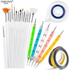 Set 15 Brush + 5 Dotting Pen + 5 Rolls Tape Striping Line Tips + 1 Case Holder Nail Art Gel UV Polish Drawing Manicure Tools 1