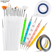 Set 15 Brush + 5 Dotting Pen + 5 Rolls Tape Striping Line Tips + 1 Case Holder Nail Art Gel UV Polish Drawing Manicure Tools 1