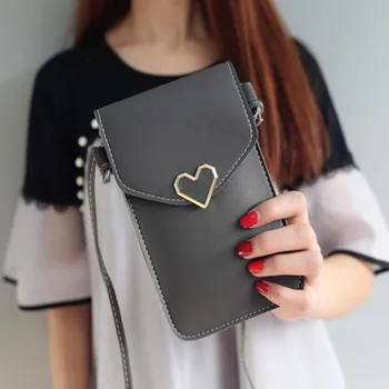 

Women Touches Screen Cell Phone Purse Transparent Simple Bag Hasp Cross Wallets Smartphone PU Leather Shoulder Light Handbags