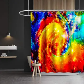 

Space Shower Curtain Stars in Galaxy Spiral Planet Outer Space Nebula Astronomy Theme Cloth Fabric Bathroom Decor Set with Hooks