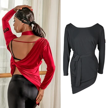 

Latin Dance Tops Women Sexy Backless Loose Long Sleeves Shirts Rumba Cha Cha Samba Salsa Dancing Clothes Practice Wear DN4508