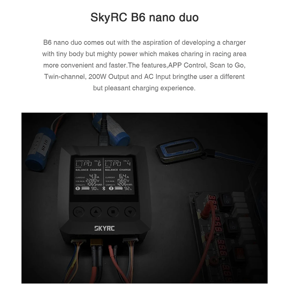 SKYRC B6 Nano Duo зарядное устройство 200 Вт 15A AC/DC BT приложение управление Смарт зарядное устройство для lipo Liion LiFe LiHV NiMH NiCd Батарея PB