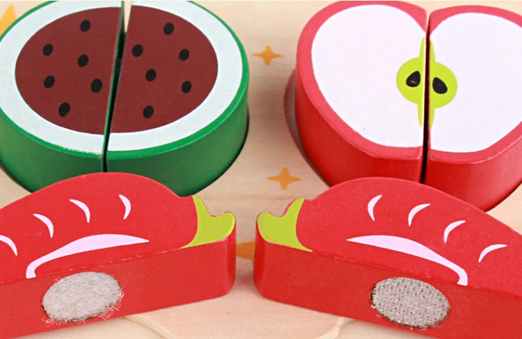 Детские деревянные срезанные фрукты овощи головоломки игрушки кухня ролевые игры головоломки детские развивающие Моделирование еда