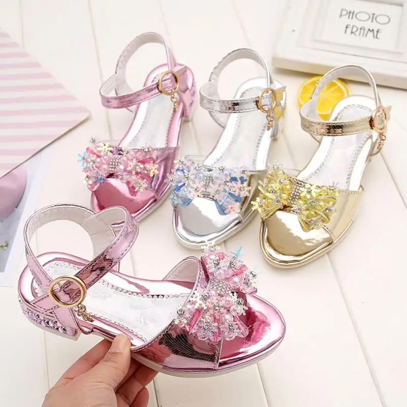 

Butterfly Children Princess Shoes Girls Bowtie Candy Color Hight Heels Slip on Party Dance Sandals For Baby Girls Kids