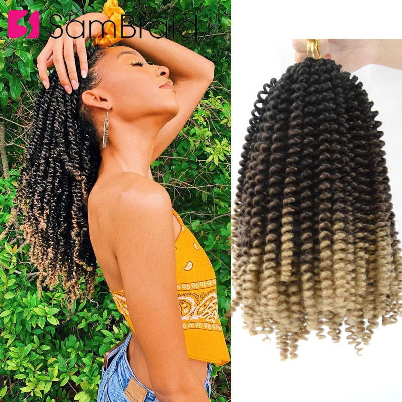 

SAMBRAID 8 inch Spring Twist Hair Crochet Braids Ombre Braiding Hair Synthetic Braiding Hair Extensions for Women