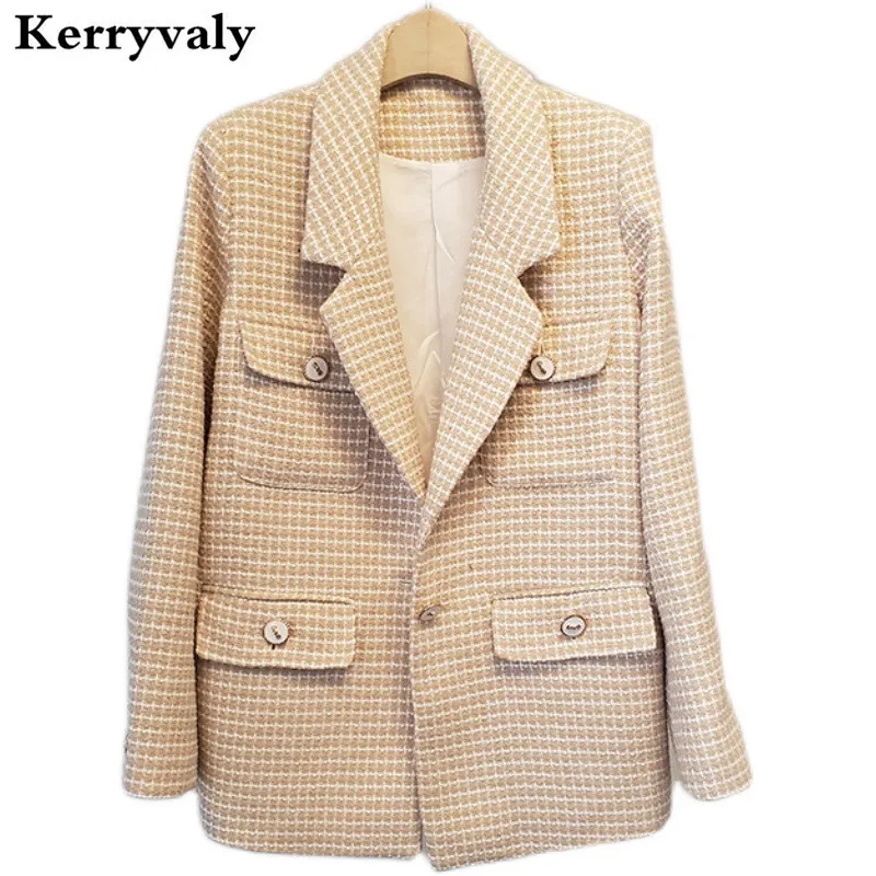 

French British Graceful Plaid Suit Blazer Jacket Female Autumn Lady Elegant Loose Gray Women Blazers Ropa Para Mujer K9628