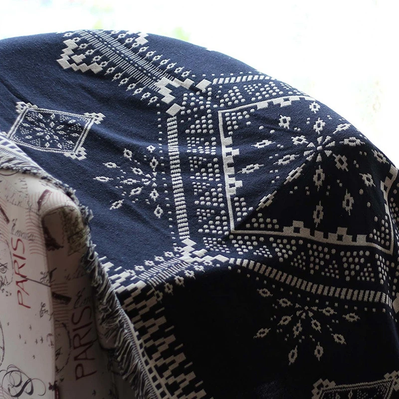 Персидский стиль белый синий двухстороннее одеяло для дивана хлопок вязание толстый геометрический пол ковер простынь покрывало коврик для пикника