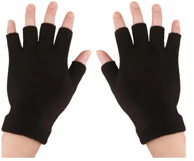 black02 Новинка, черные перчатки, перчатки без пальцев, guantes sin dedos, мужские перчатки без пальцев, guantes de cuero hombre, мужские зимние перчатки - Цвет: black02