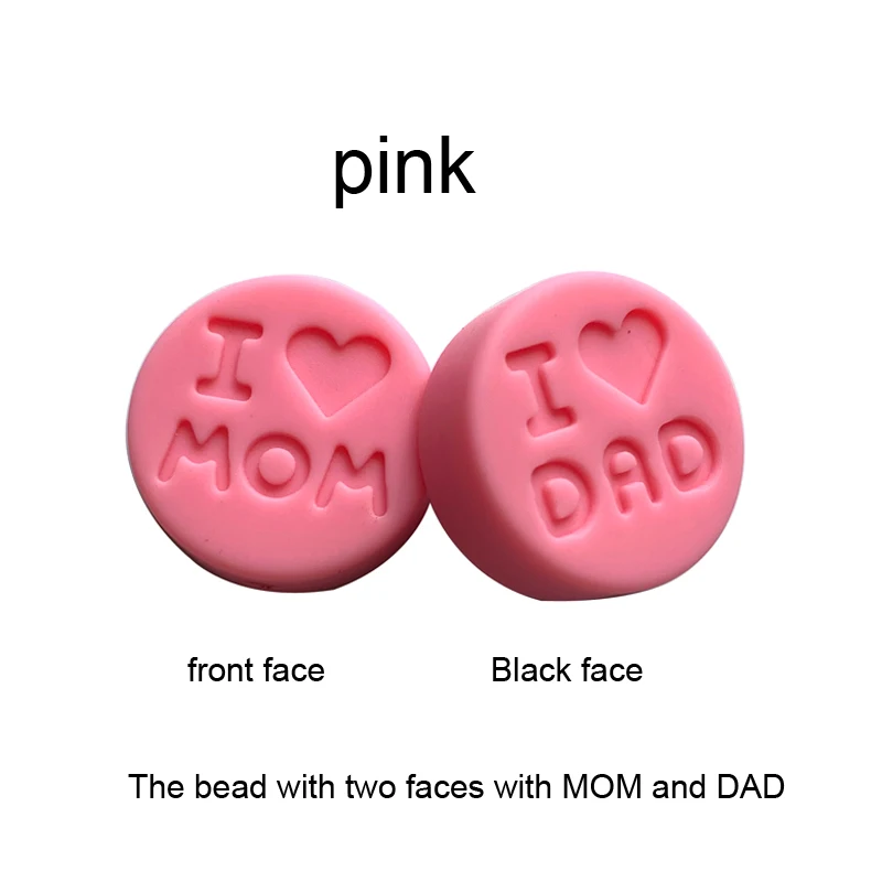 pink 100 шт./партия, Силиконовые Прорезыватели для прорезывания зубов, свободные бусины, плоские круглые жевательные бусины, Детские Diy ожерелья, "I love Mom/Dad" бусины, прорезыватель - Цвет: pink