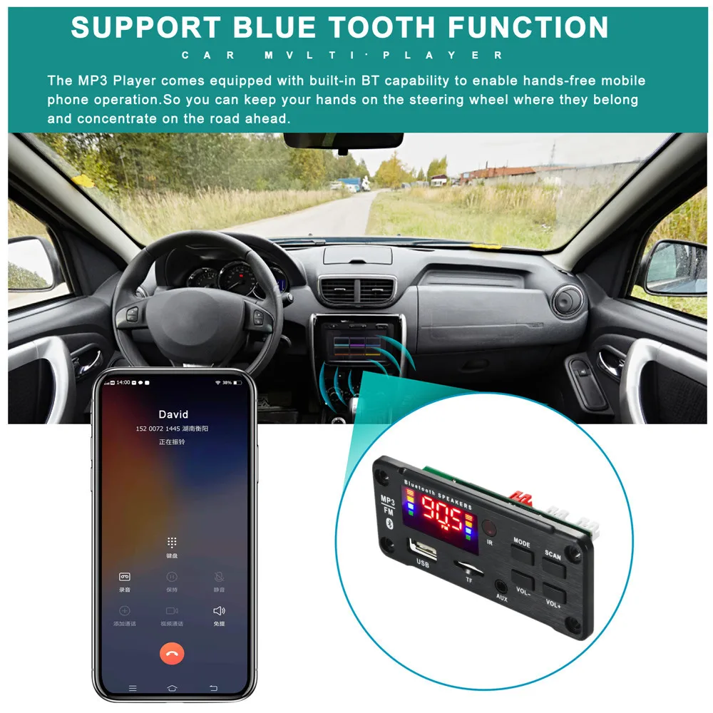 Placa amplificadora 50W  Player Decoder Board 5V-18V Bluetooth-compatible 5.0 Car FM Radio Module TF USB AUX WMA Player Decode