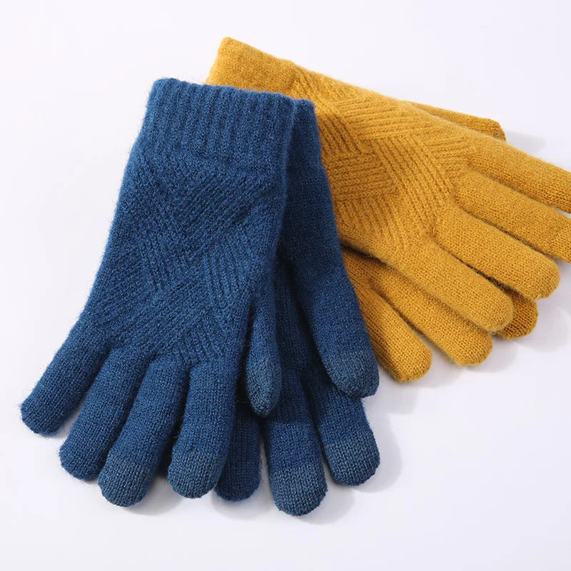 Перчатки, женские митенки Crochte Touch-screen теплые тянущиеся вязаные варежки Имитация шерсти полный палец Guantes женский Вязание крючком утолщение