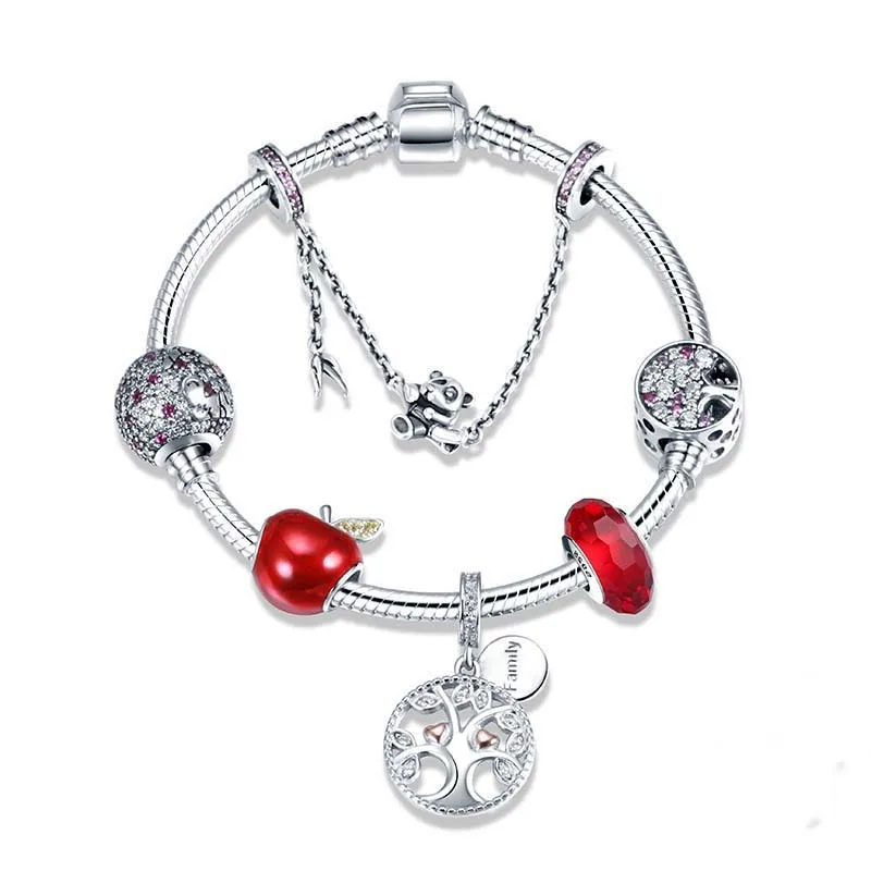 

Luxury 100% 925 Sterling Silver Snake Chain with cute charms beads original Bracelet Fashion diy Jewelry gift for mother 2019