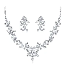 Trendy Female White Crystal Jewelry Set Charm Silver Color Dangle Earring For Women Dainty Flower Zircon Wedding Chain Necklace