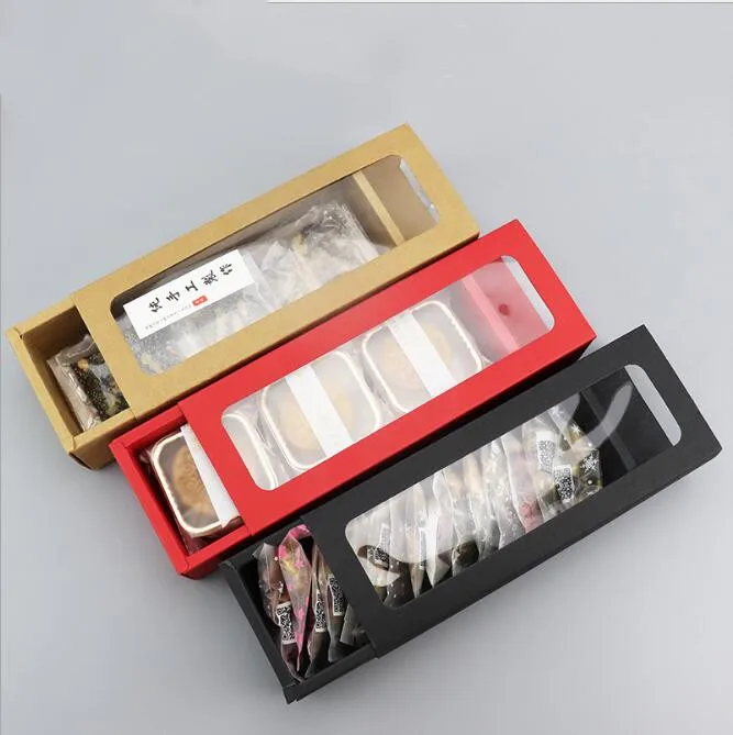 

20pcs Rectangle Cookie Paper Box With Clear Window Small Candy Gift Box DIY Nougat Biscuits Gift Packaging Box