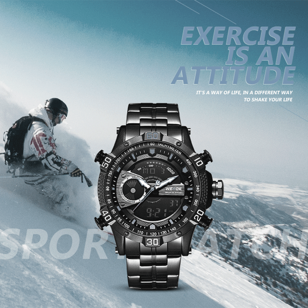 WEIDE WH6902 двойной дисплей два перемещения мужчин t кварцевые электронные мужские часы 3ATM водонепроницаемый ЖК подсветка Спорт будильник, календарь недели