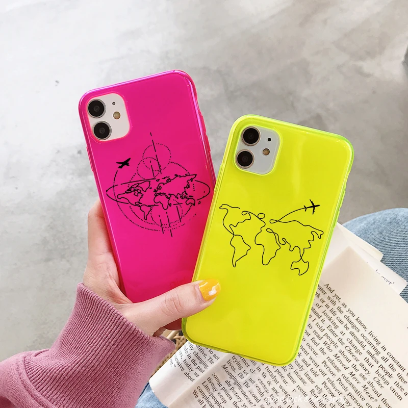 Флуоресцентный чехол для телефона с рисунком карты iphone 11 Pro Max X XR XS 8 7 plus Модный