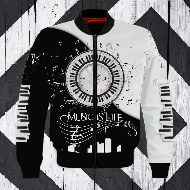 Musical instrument Piano Guitar 3D Bomber Jackets Hoodies Unisex Funny Newest Zipper Hooded Pullover Winter Warm Clothing 1