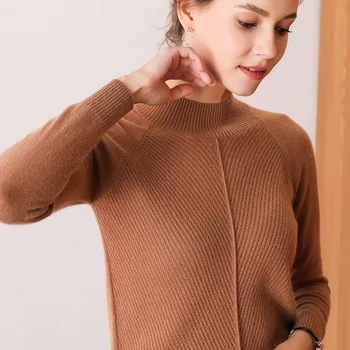 

Autumn and winter new women's half-high collar sweater short paragraph slim cashmere sweater solid color base sweater