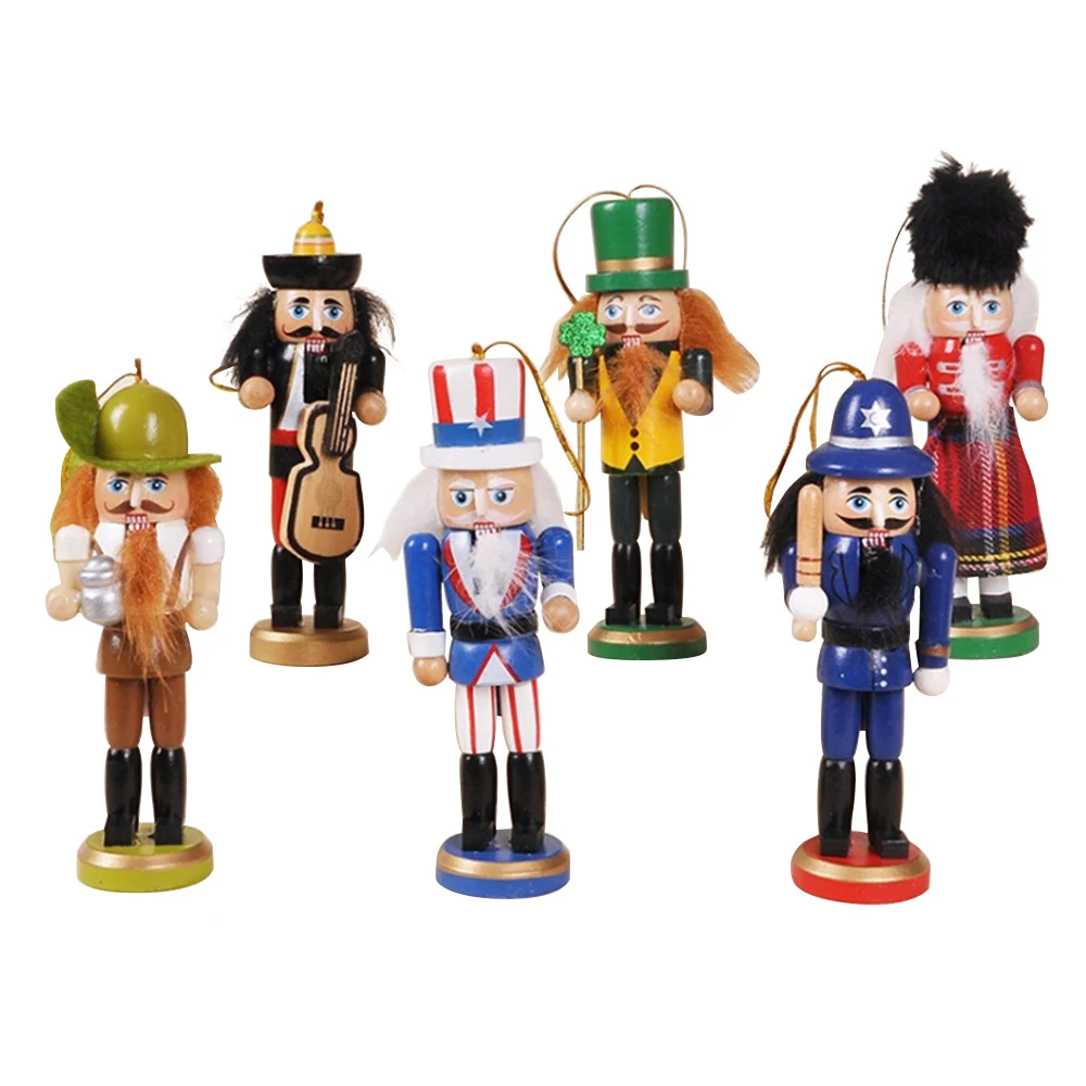 

6Pcs Wooden Nutcracker Doll Soldier Miniature Figurines Vintage Handcraft Puppet New Year Christmas Decor for Home Office N11