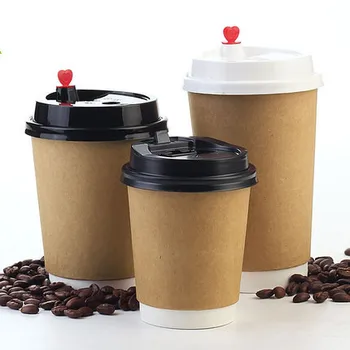 

100pcs Coffee paper cup with lid disposable milk tea paper cup double layer takeaway hot drink cup free shipping