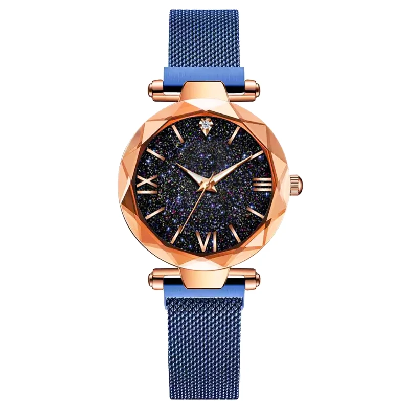 Dropshipping Luxury Women Watches Magnetic Starry Sky Female Clock Quartz Wristwatch Fashion Ladies Wrist Watch Relogio Feminino - Цвет: Синий