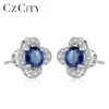 CZCITY Fashion Stud Earring Inlay Created Round Royal Sapphire Blue Topaz Women 925 Sterling Silver Earring Fine Vintage Jewelry ► Photo 1/6