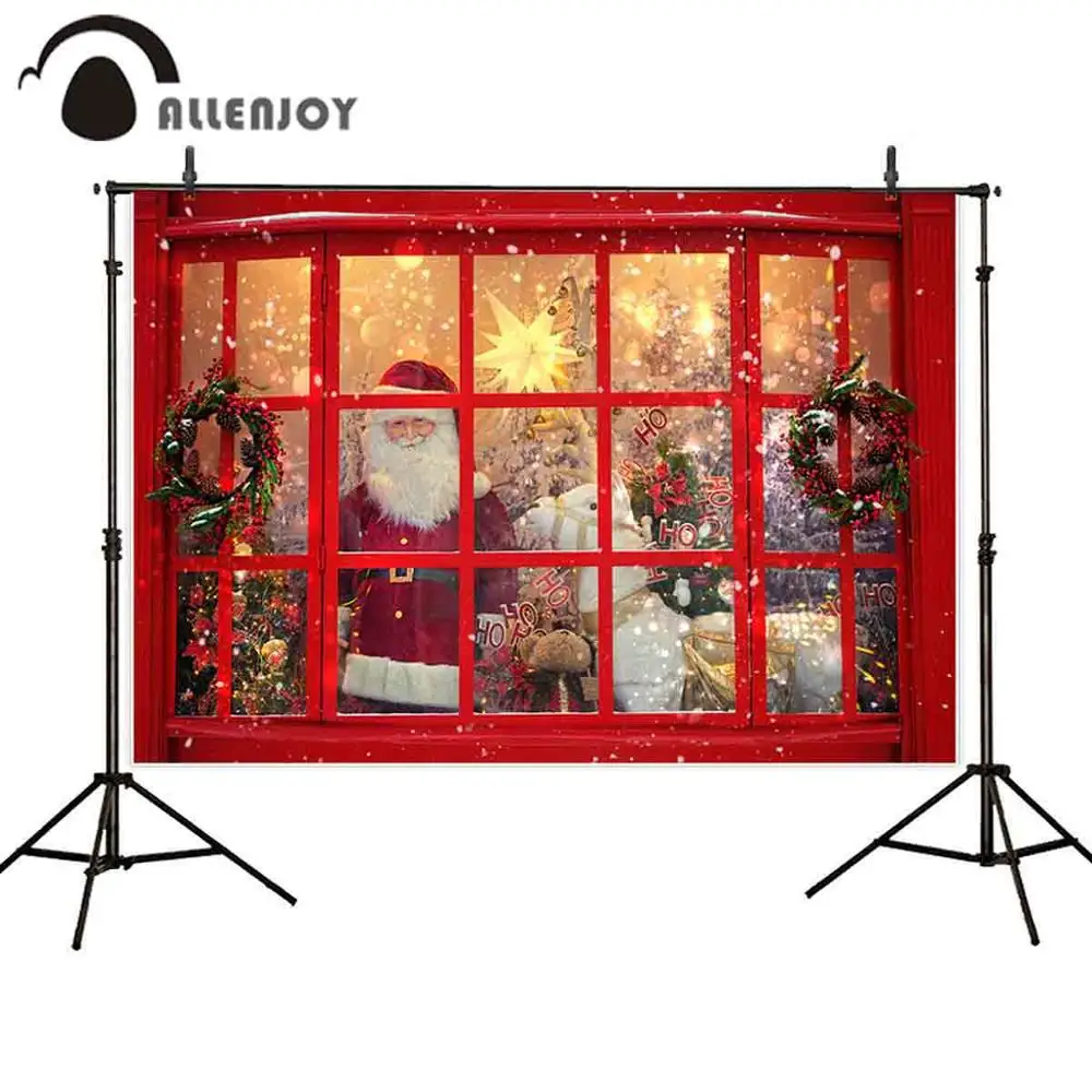 Фотофон Allenjoy новый год Рождество Санта олень снег красный окно венок Декор Фон