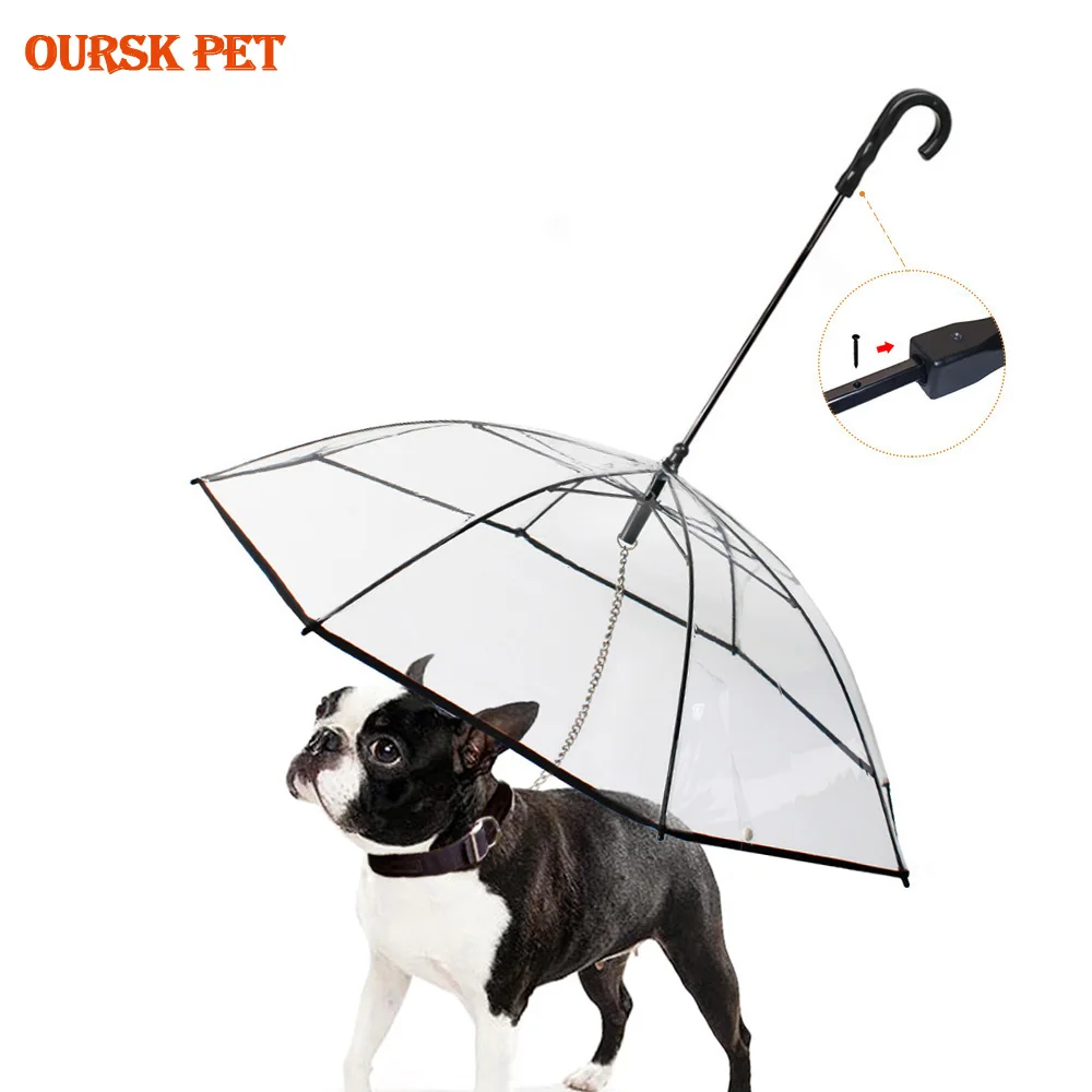 Telescopic Handle Transparent Pet Umbrella with Dog Leash for Rain