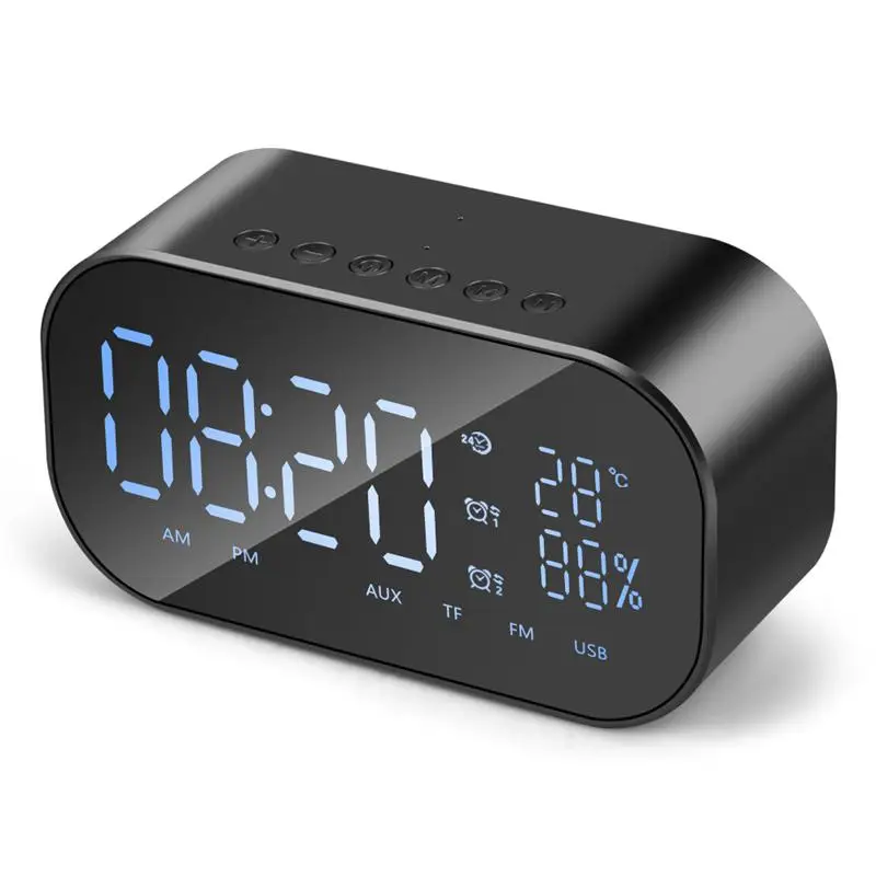 

Multi-funtional Alarm Clock Wireless Speaker LED Mirror Display USB/ Wireless/ AUX/ TF Card/FM 5 Play Modes Speakers