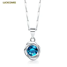 

LUCKCOMEE S925 Sterling Silver Ocean Heart Women's Necklace Clover Rose Flower Design Topaz Clavicle Chain Jewelry