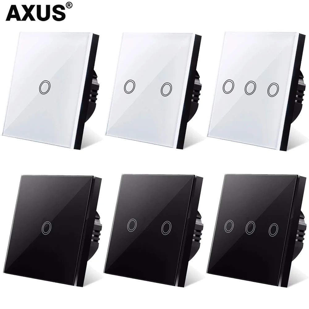 AXUS AC220V Touch Switch light EU/UK standard Wall Touch Screen glass panel power sensor Switch screen LED backlight 1gang 1 way