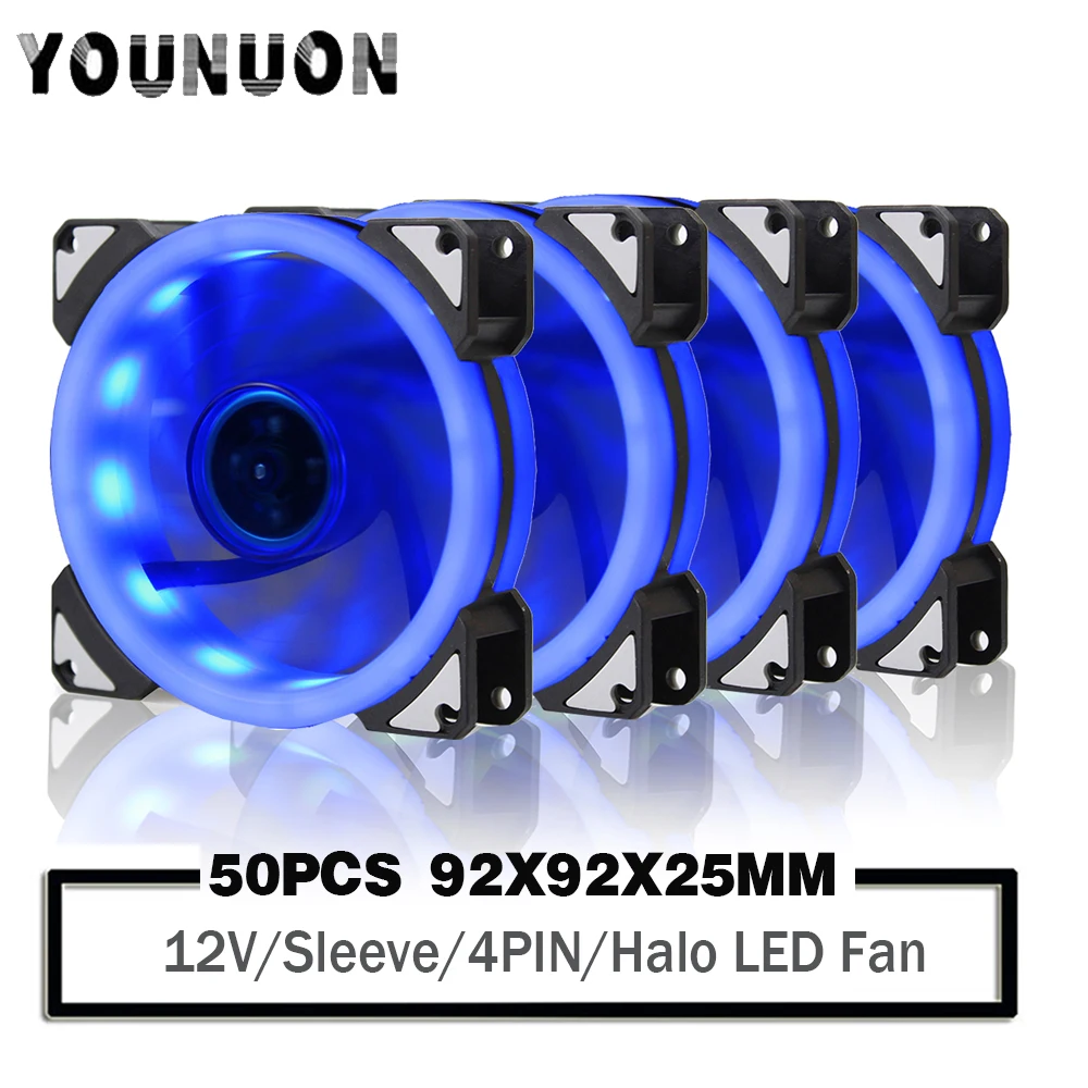 

50 Pieces LED Light 92mm 12V 4Pin 9225S 92x92x25mm PC Computer Case Cooler Cooling Fan W/FG PWM
