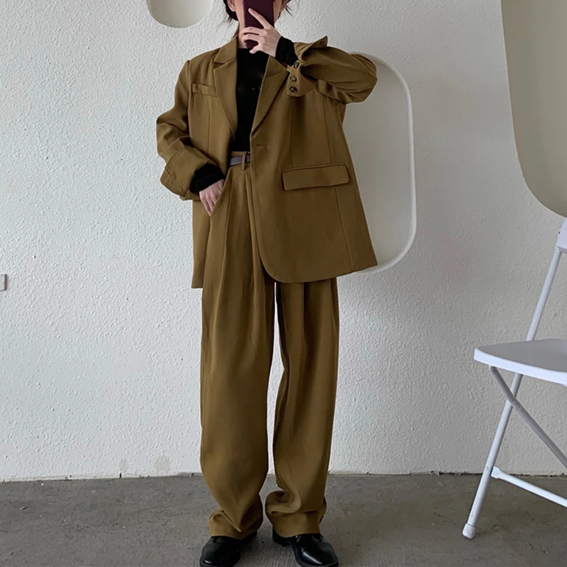 

Korean Style Vintage Women Loose Suit Blazer Jacket & Pant 2020 Office Wear Womens Suits Female Sets street fashion 2 Piece Set