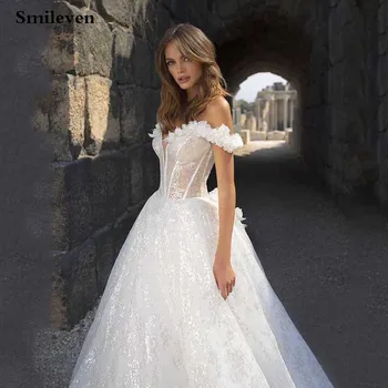 

Smileven Princess Wedding Dress 2020 Off The Shoulder Glitter Bride Dresses Sexy Backless Vestido De noiva Wedding Gowns