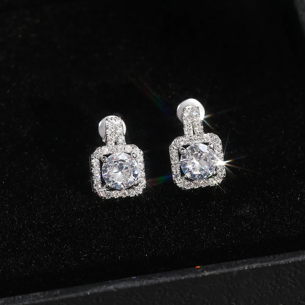 Huitan Classic Square Shape Women Stud Earring Full Paved CZ Zircon Stone Luxury Female Wedding Earring Jewelry New Arrival Item