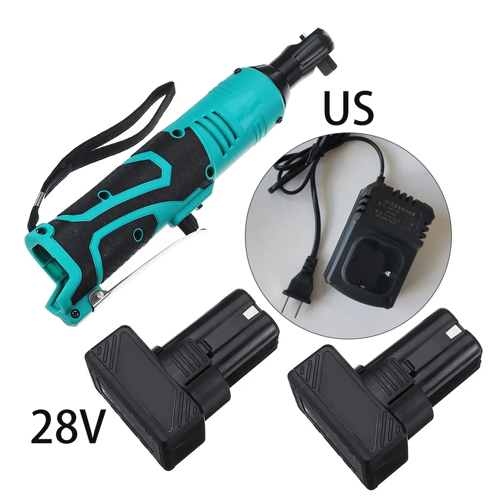 

With LED Work Light 28V 85Nm Cordless Rechargeable Electric Ratchet Right Angle Wrench+2 PCS Battery Batteries