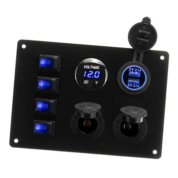 

4 Gang Circuit LED Car Marine Boat Rocker Switch Panel with Fuse Dual USB
