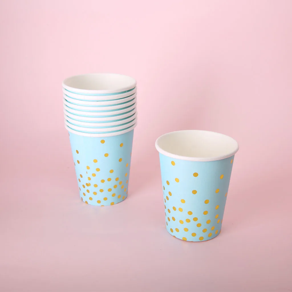 10 Pcs Gold Dots Paper Cups Disposable Tableware Baby Birthday Wedding Party Decoration Christmas Tableware Supplies Pink Blue