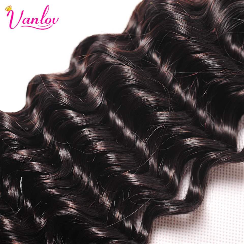 Vanlov Deep Wave Brazilian Hair Weave Bundles Human Hair Bundles Natural Color Jet Black Remy Hair Extensions 134 PcsLot