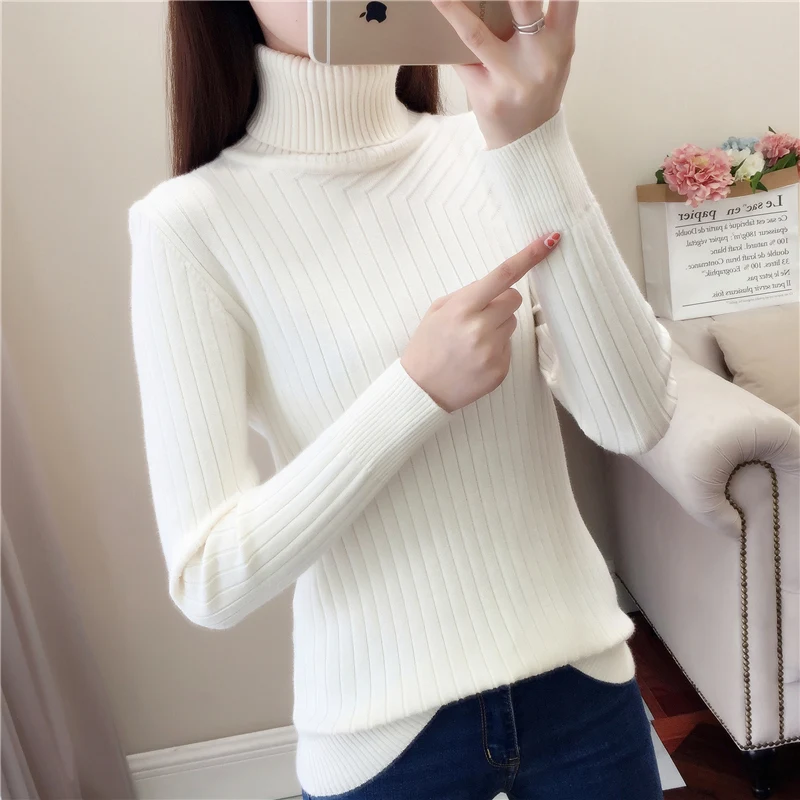 Осень Зима Женский кашемировый свитер пуловер Высокий воротник водолазка свитер женский однотонный базовый свитер