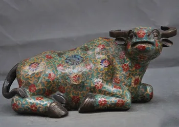 

wedding decoration China FengShui Bronze Cloisonne wealth lucky Zodiac animal Ox bull Cattle statue