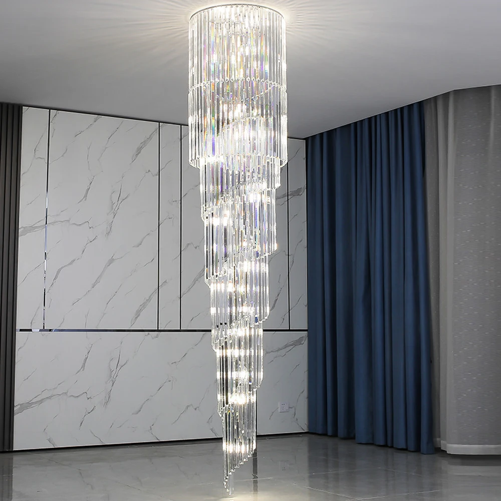 Spiral Design Long Crystal Chandeliers LED Light Lustre Hanglamp Moder –  ATY Home Decor