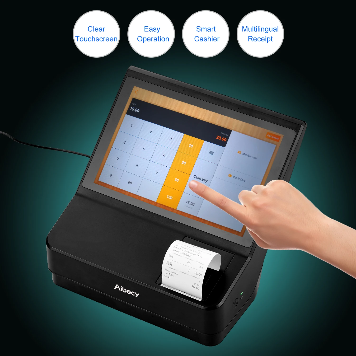 Aibecy 10 1 дюймовый сенсорный POS кассовый аппарат с системой точки продажи поддержка