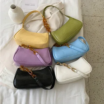 

2020 Fashion Crocodile Pattern Shoulder Bag New PU Leather Hand Bag Personality Versatile Patent Leather Underarm Bag Handbag