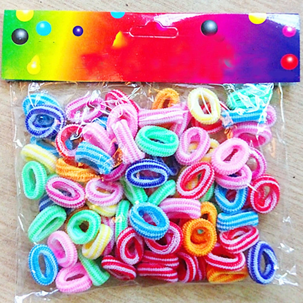 

100 Pcs Kids Band Rope Rubber Spandex Headwear Ponytail Holder Hair Ties Fabala Scrunchies Elastic Adjustable RFID Blocking