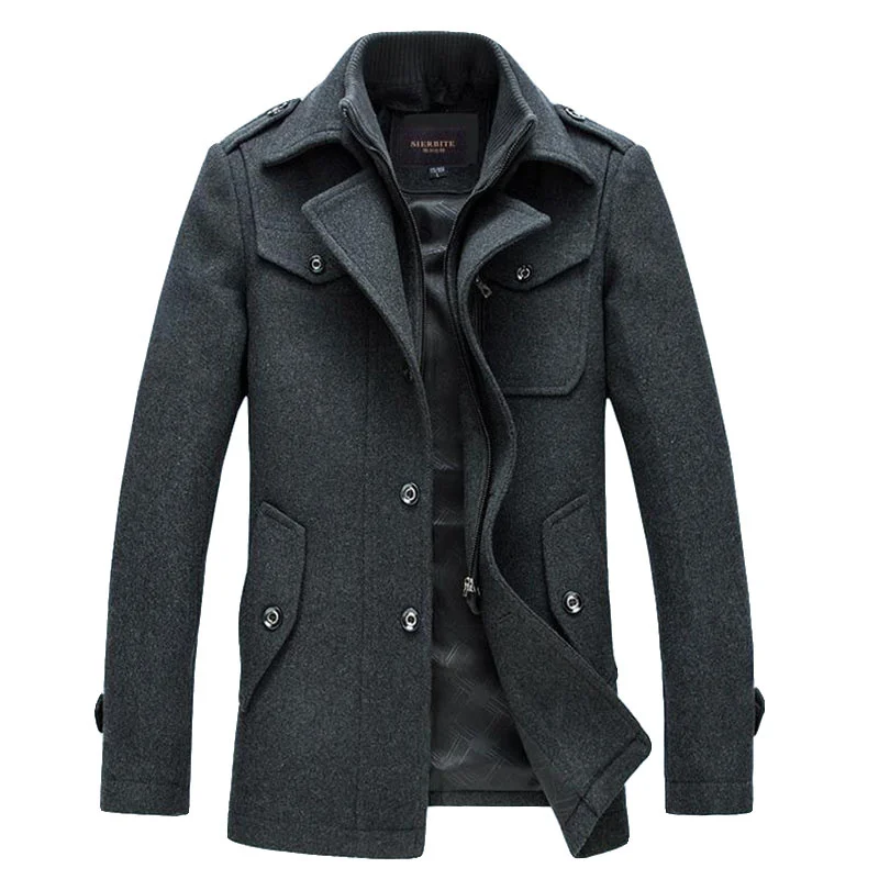 

2020 Woolen Coat Men Winter Windbreaker Long Thick Wool Jackets Man lapel Slim Single Breasted With Vest Woolen Coats S-4XL